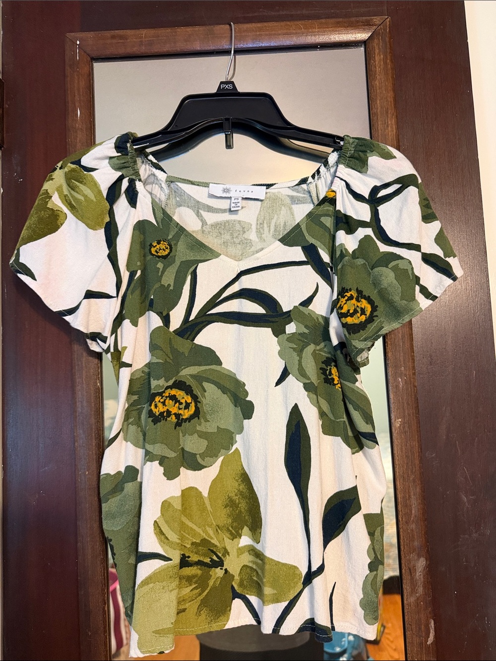 Printed Puff Sleeve Top in Green Floral